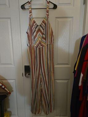 Lane Bryant Striped V-Neck Wide Leg Jumpsuit in Multicolor